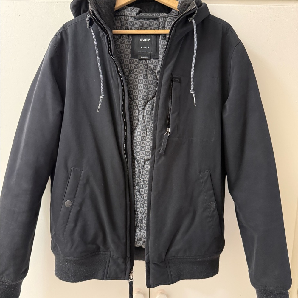 RVCA Men's Black Bomber Jacket Hoodie